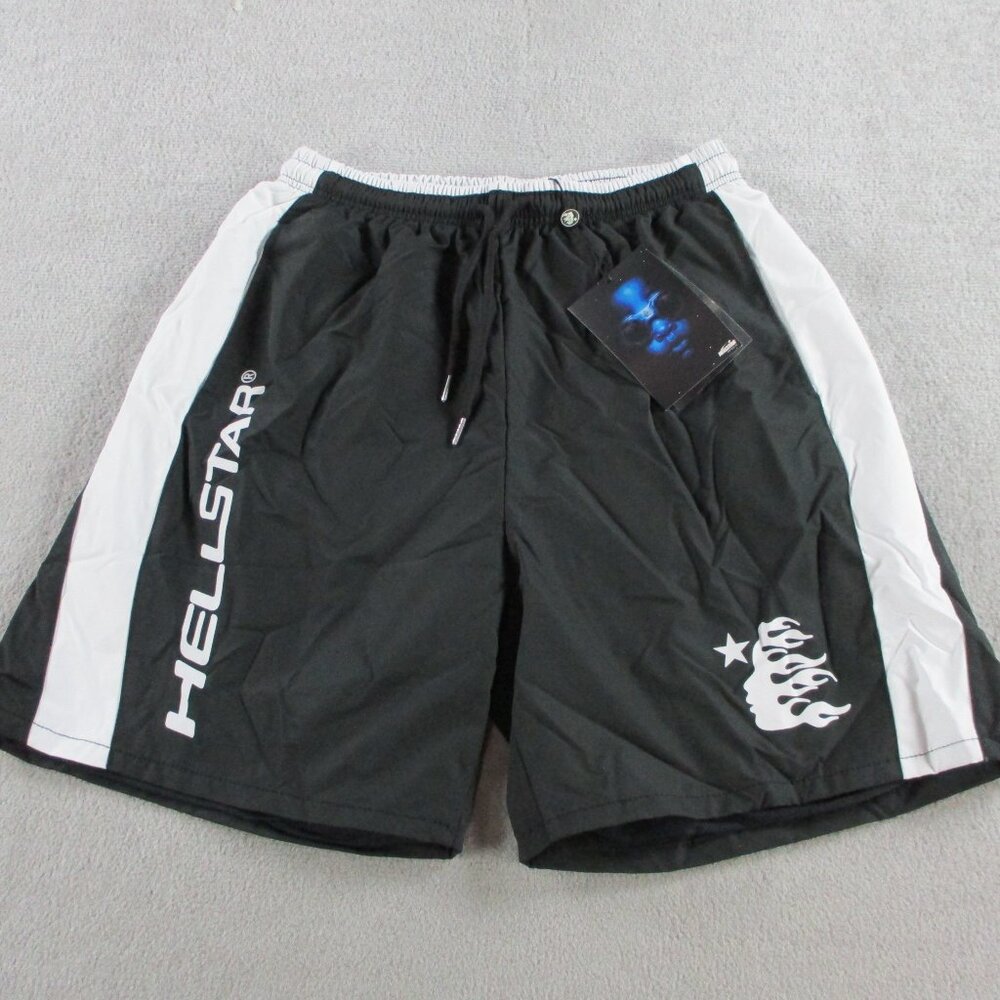 Hellstar Shorts Mens XL Black White Gym Training Workout Drawstring Extra Large